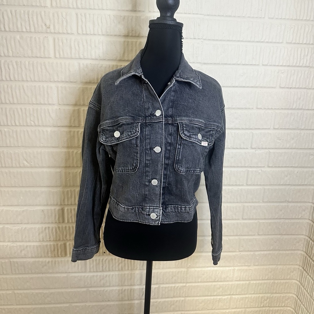 Levi Strauss Charcoal Trucker Jacket Sz XS Cropped Denim Western Streetwear